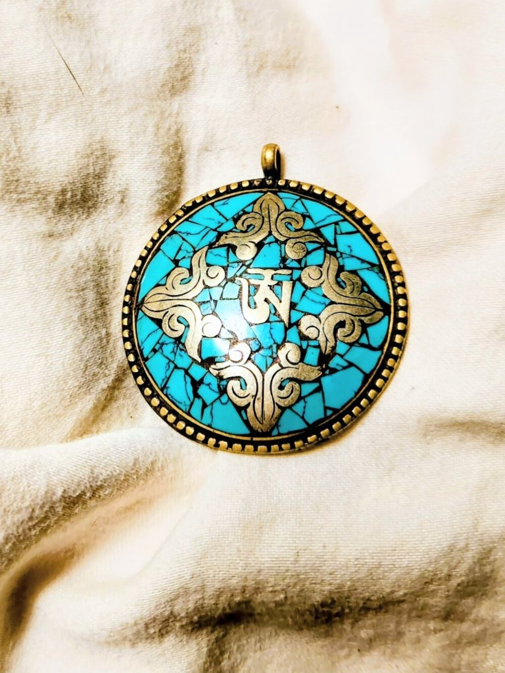 Tibetan Buddhist Ohm Silver & Turquoise Pendant